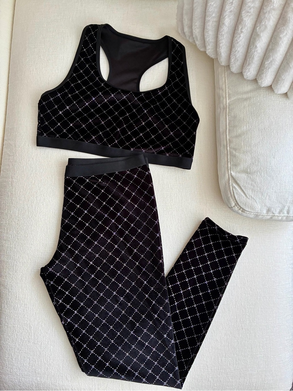 CC InSpir’D Black Quilted Velvet Sports Bra & Legging Set